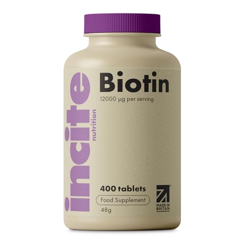 Incite Nutrition Biotin Hair Growth Support Supplement 12,000mcg - 400 Tiny 6mm Tablets (Full Year Plus Supply) - for Men & Women