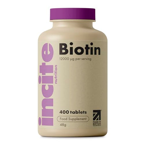 Incite Nutrition Biotin Hair Growth Support Supplement 12,000mcg - 400 Tiny 6mm Tablets (Full Year Plus Supply) - for Men & Women