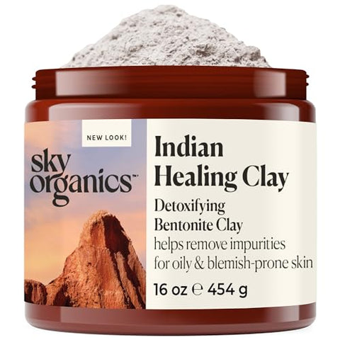 Sky Organics Bentonite Clay Powder with Detoxifying Indian Healing Clay fVegan & Cruelty-Free Skin Care, 454 grams