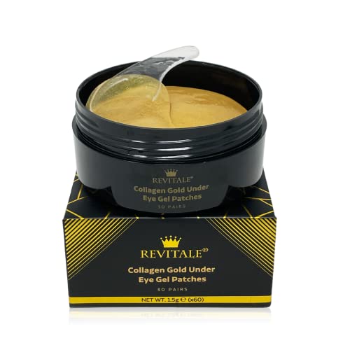Revitale 24k Gold Under Eye Collagen Patches, Reduce Puffy Eyes & Dark Circles, Illuminate Tired Eye Masks - Firms, Brightens, Energises (Jar - 30 Pair)