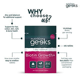Nutrition Geeks Biotin Hair Growth Supplement - 180 Tablets Enhanced with Zinc & Selenium, Hair Vitamins Complex - Biotin 10000 mcg