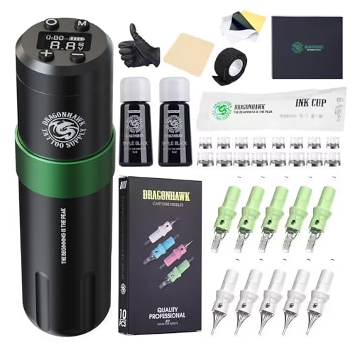 Dragonhawk Tattoo Maschine Set, Wireless for Tattoo beginner