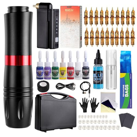 HAWINK Tattoo Kit Wireless Gun Machine with 1500mAh Battery 7 Tattoo Ink