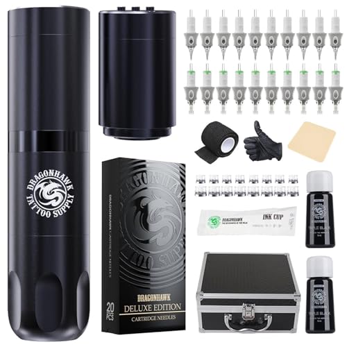 Dragonhawk Tattoo Machine Kit Rotary Wireless Tattoo Machine Pen, recommended for Beginners