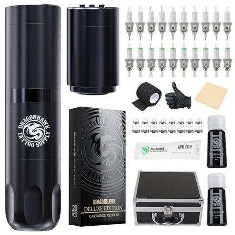 Dragonhawk Tattoo Machine Kit Rotary Wireless Tattoo Machine Pen, recommended for Beginners