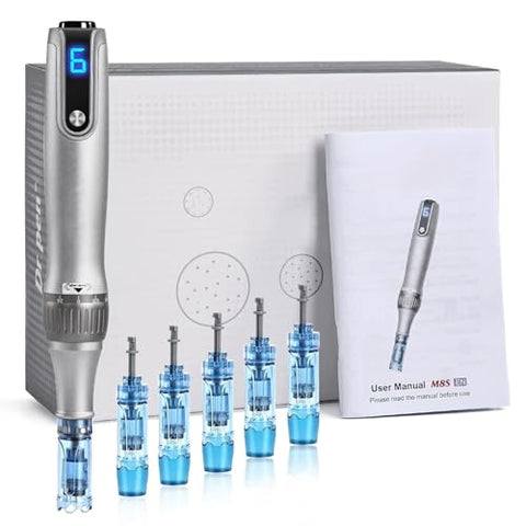 Microneedling Pen M8S, Professional Dr.pen Wireless Dermapen with 6pcs 12PIN 36PIN Replacement Cartridges Needles