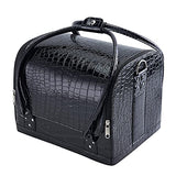 Travel Makeup Box 4 Trays Leather Cosmetic Case Beauty Box Large Size: 30x24.5x25.5cm, Black