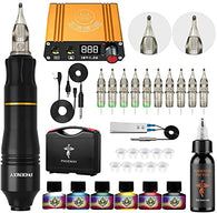 Phoenixy Tattoo Kit, Rotary Tattoo Pen Kit Switch Power Supply 10 Tattoo Cartridge Needles 7 Colors Ink Tattoo Set (PH-01)