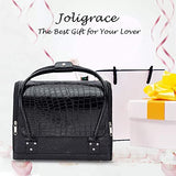 Travel Makeup Box 4 Trays Leather Cosmetic Case Beauty Box Large Size: 30x24.5x25.5cm, Black