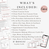 14 Permanent makeup forms, PMU consent form, makeup consultation, PMU aftercare card, lip blush form, microblading, beautician form pack