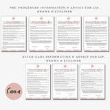 14 Permanent makeup forms, PMU consent form, makeup consultation, PMU aftercare card, lip blush form, microblading, beautician form pack